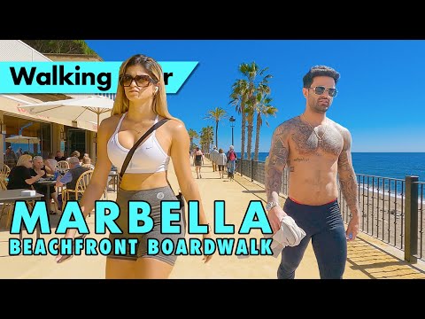 Marbella beachfront walk - Spring 2023 - Costa del Sol, Spain 4K immersive virtual tour