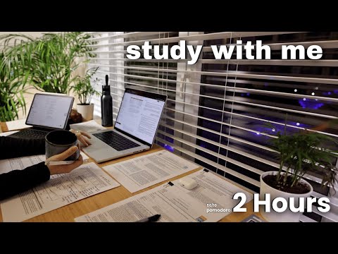 2 HOUR STUDY WITH ME on A RAINY DAY⎢Background noise, 10 min Break, No MUSIC, Study with Merve