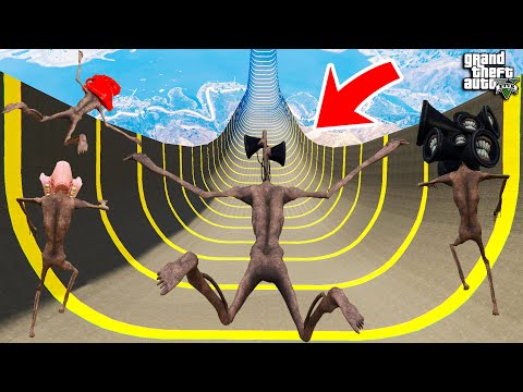 СПУСК БЕЗ ТОРМОЗОВ ЗА СИРЕНОГОЛОВЫХ СЦП МОНСТРОВ ПО ТРАМПЛИНУ в ГТА 5 МОДЫ! ОБЗОР МОДА в GTA 5 ВИДЕО
