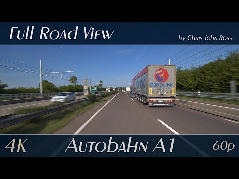 Autobahn (A1), Germany: Lübeck-Zentrum - Kreuz Lübeck - Reinfeld - Bargteheide - RS Buddikate - 4K