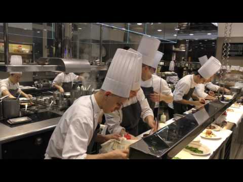 Busy kitchen at the Michelin star awarded Del Cambio