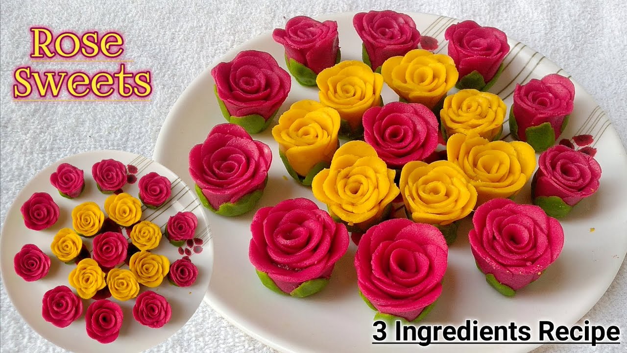 Rose Flower Sweet | 3 Ingredients Recipe | Easy Sweet Recipe at Home | Burfi | Peda | Sweet Recipes