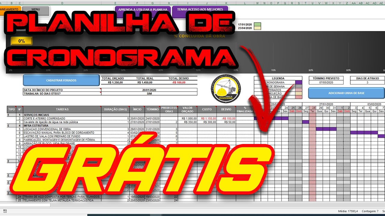 PLANILHA CRONOGRAMA DE OBRAS GRÁTIS