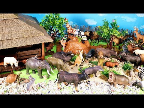 Animal Shelter Diorama and Herbivore Animal Figurines - Learn Animal Names
