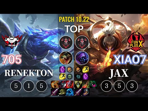 JDG 705 Renekton vs FPB xiao7 Jax Top - KR Patch 10.22