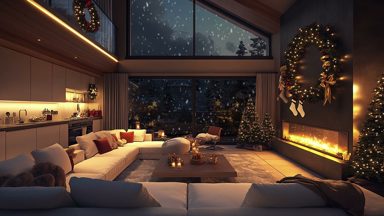 Relaxing Christmas Piano & Fireplace in a Cozy House | Relax, Focus, and Enjoy the Holidays