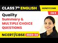 Quality Summary Multiple Choice Questions Honeycomb Class 7 English Unit 5