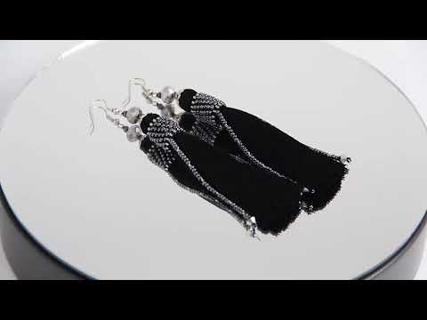 Серьги-кисти черные с бисером и бусинами Black Ручная работа - фото 1 - id-p1418683844