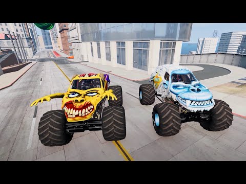 Monster Truck Cars vs Plants and Zombie with Portal Trap - BeamNG Drive
