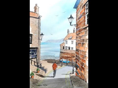 How to create a watercolour line & wash of Robin Hood's Bay