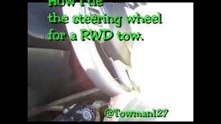 How I tie down a steering wheel for a RWD tow.