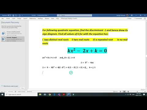 The Discriminant Of a Quadratic  | Solution for  kx^2- 2x+k=0 | Sign Diagram | SL 11 | Mathematics