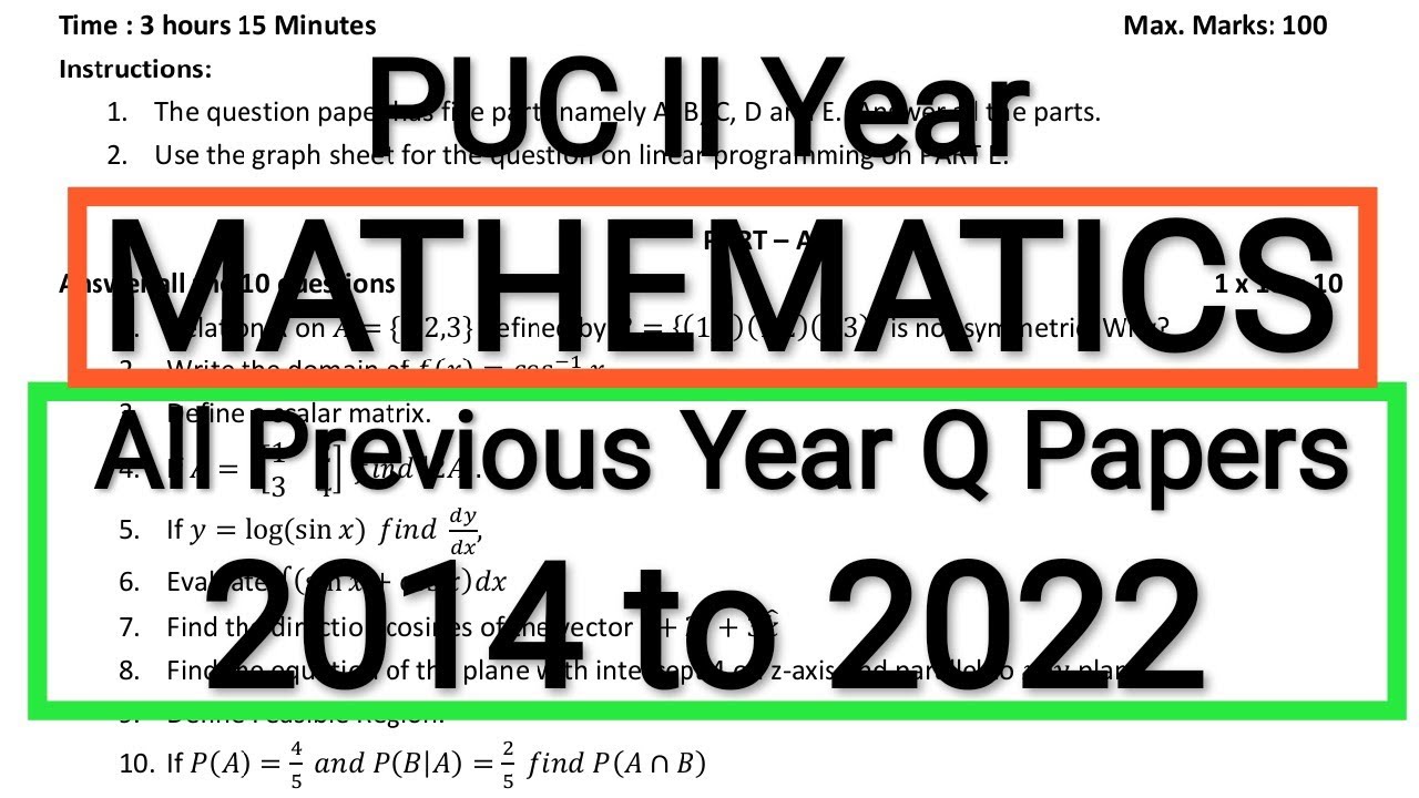 PUC II Year - Mathematics - All Previous Year Question Papers