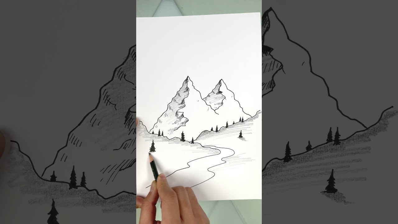 #easydrawingofa #mountainlandscape 😁 #drawingtutorial #learntodraw #learnontiktok