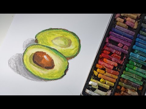 How to draw an avocado with oil pastel tutorial for beginners