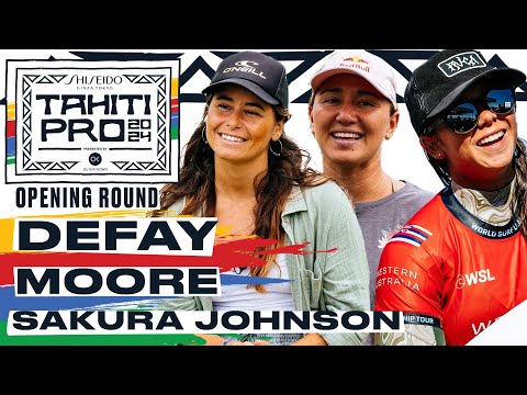 Carissa Moore, Sakura Johnson, J. Defay | SHISEIDO Tahiti Pro pres by Outerknown 2024