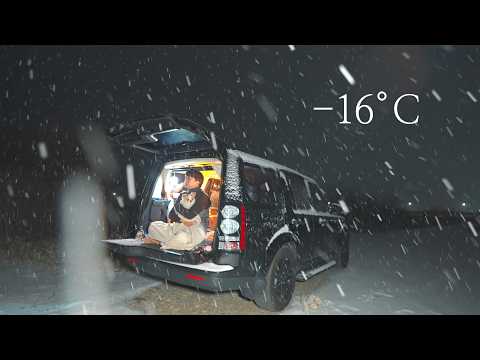 Car camping in the heavy snow, without any heating in a brutal -16°C 🥶❄️