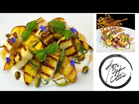 Grilled Nectarines & Halloumi Cheese Salad with Yogurt Sauce