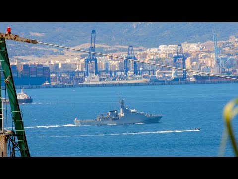HMS Trent sails back to Gibraltar harbour but stops alongside GibDock rather than Naval Base