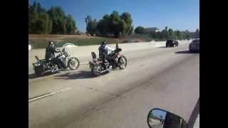 Devil's disciples ride Harley Davidsons on high speed freeway