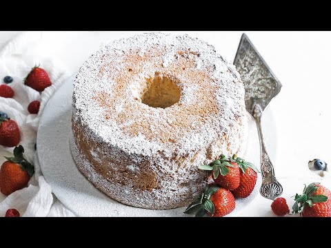 Homemade Angel Food Cake Recipe + Whipped Cream & Fresh Berries
