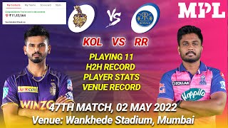 KOL vs RR LIVE Team | KOL vs RR Prediction | KOL vs RR Live | MATCH 47