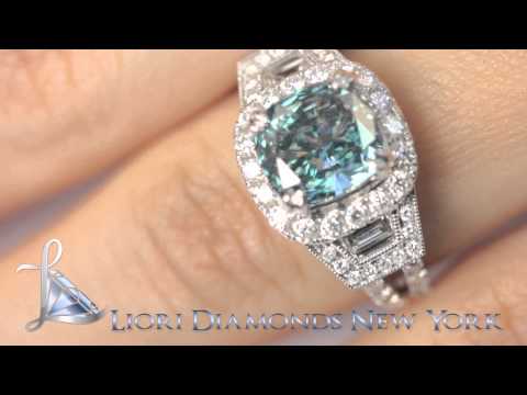 FD-SOLD-043 - 3.58 Carat Fancy Blue Cushion Cut Diamond Engagement Ring 14k White Gold
