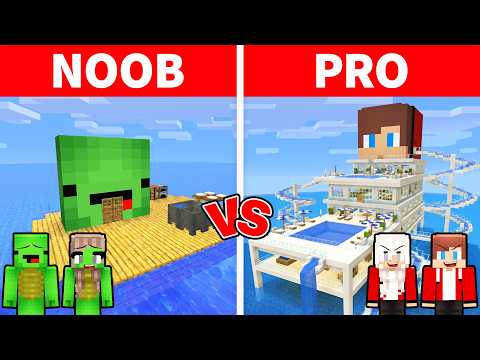 Mikey Family & JJ Family - NOOB vs PRO: Sea House Battle in Minecraft (Maizen)