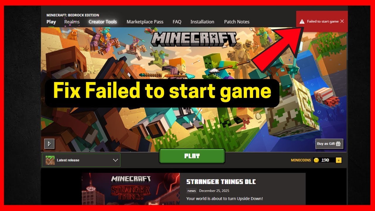 Fix Failed to start game in Minecraft: Bedrock Edition