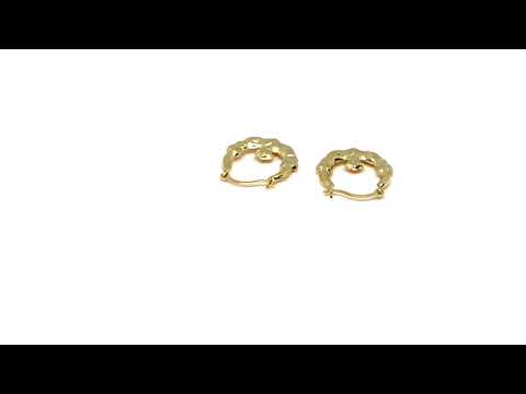 10k Yellow Gold Shiny Claddagh Design Hoop Earrings, Diameter 15mm
