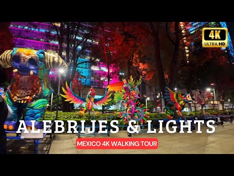 MEXICO CITY 4K 🇲🇽 Walking Tour | Alebrijes and Lights, Paseo de la Reforma Night Walk