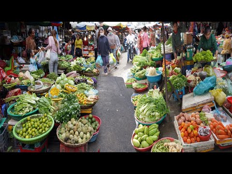 Amazing Morning Food Market Scene In Cambodia - Plenty Fruit, Vegetable & More Best FOOD In Market