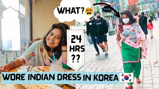 WEARING INDIAN DRESS IN KOREAN STREET #24hrchallenge*DANCED INSIDE KOREAN SUBWAY*|INDIAN UNNIE| video