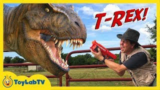 Life-Size GIANT T-Rex Dinosaur Chases Park Ranger Aaron Jurassic Adventure w/ Dino Toys Kids Video