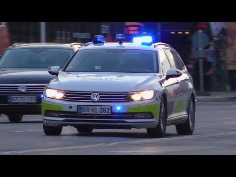 3X Police and Ambulance responding to emergency call in Copenhagen