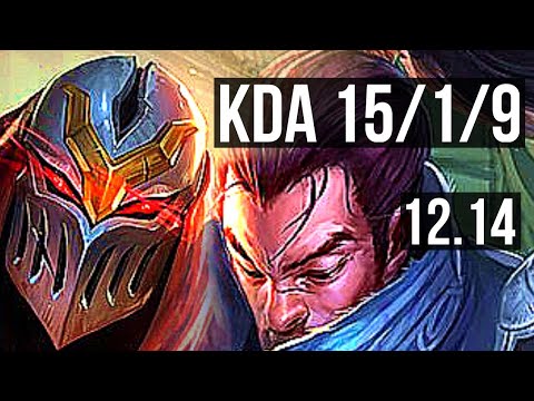 ZED vs YASUO (MID) | 15/1/9, 1700+ games, Legendary, 900K mastery | KR Grandmaster | 12.14
