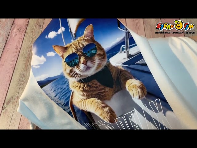Футболка Lanson Kids с принтом кот белая - видео