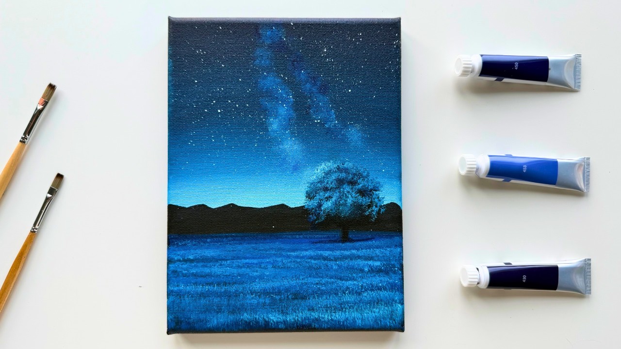 Milky Way Night Sky Acrylic Painting Tutorial (Blue Galaxy) | Step-by-Step