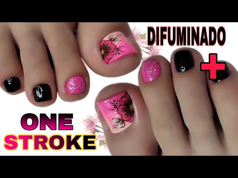 DISEÑO de UÑAS Utilizando técnica de  ONE STROKE+DIFUMINADO/Nail Art/ 🤗😍.