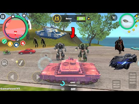 Rope Hero: Vice Town (Pink Tank Foray on Car Robots Army) Destroy Vehicles Around - Gameplay HD