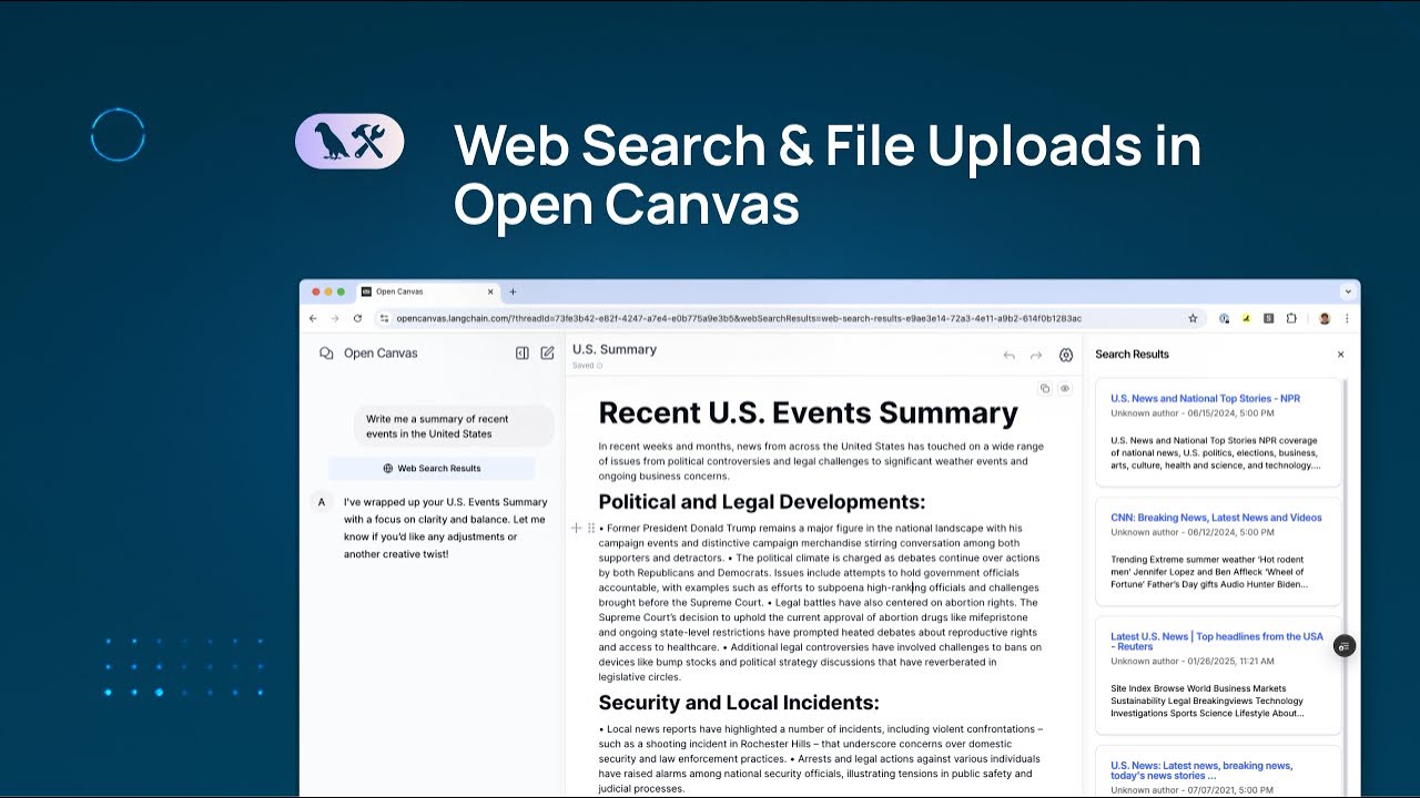 Web Search & File Uploads in Open Canvas