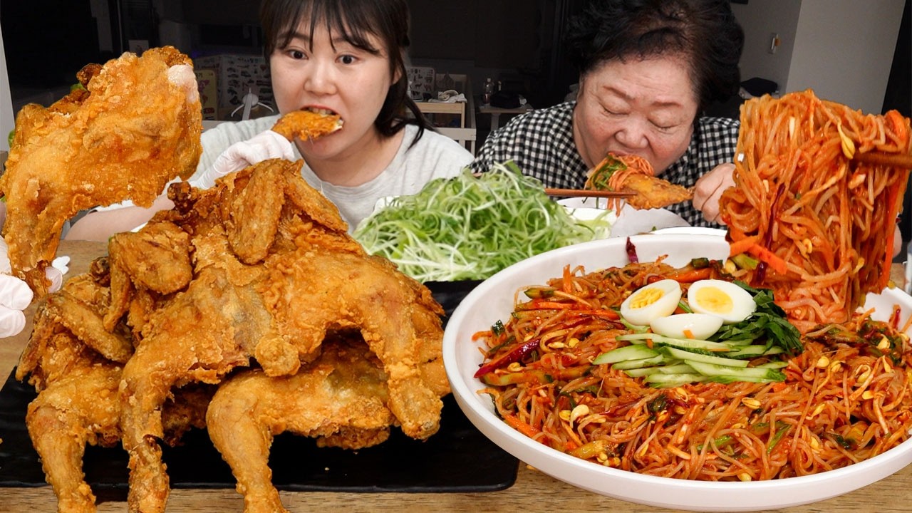 야식 먹방😋시어머님과 옛날통닭과 쫄면 먹었어요! MUKBANG