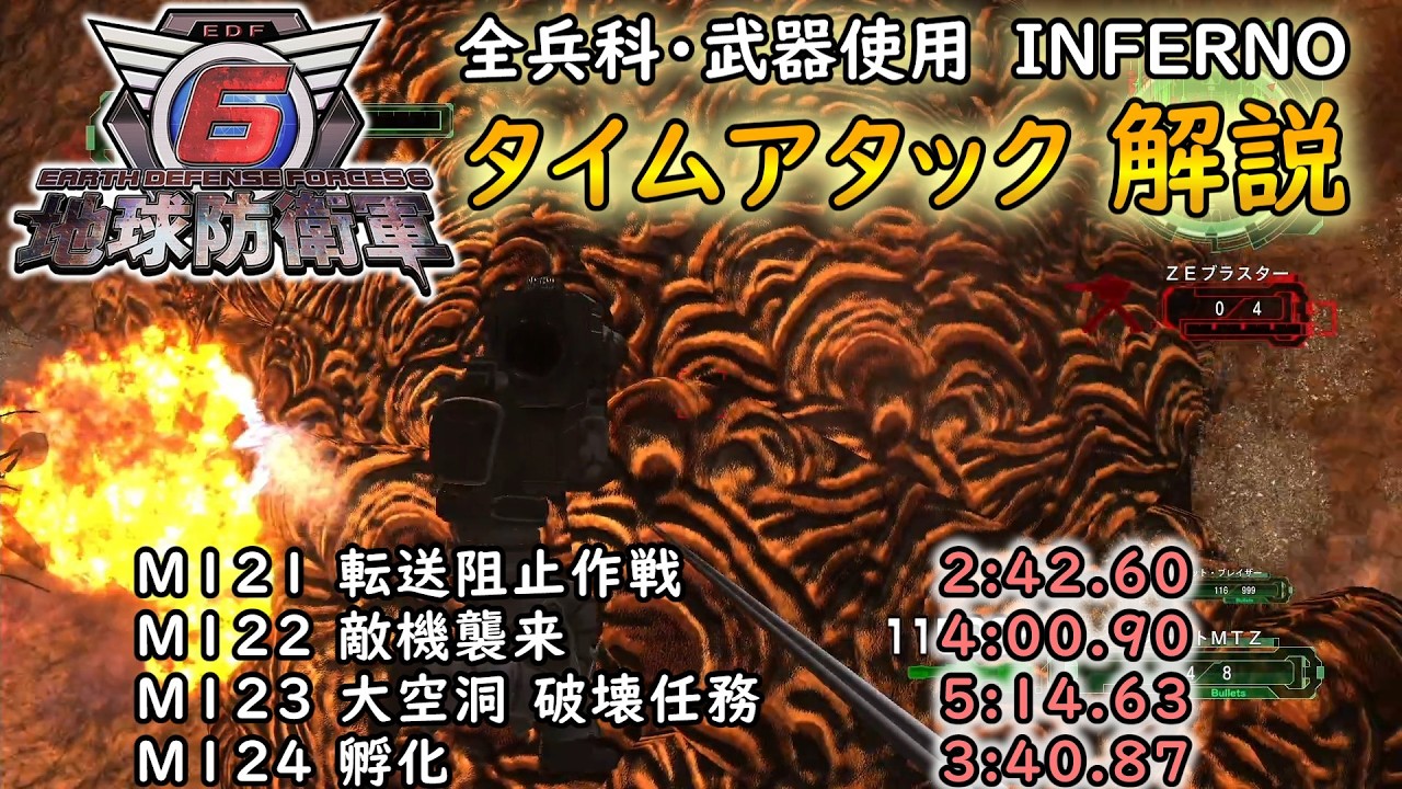 【地球防衛軍6】全兵科・武器使用　INFERNO　タイムアタック　M121～124【ゆっくり解説】