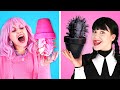 PINK VS BLACK FOOD CHALLENGE | Wednesday VS Enid | Funny Situations