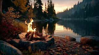 Cozy Fall Campfire by the Lakeside 🍁 Misty Forest Reflections & Relaxing Nature Sounds
