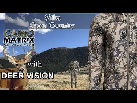 Sitka Open Country hunting camo in Human and Deer Vision on 14 Backgrounds