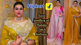 Flipkart Wedding wear Saree, Jewellery set, Bangles, clutch, potali bag & footwear @PoojaRikichoyal 