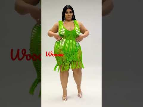 Glamorous 💋💖 models lifestyle curvy woman👩 in green waterfall style. plus size women beauty fashion.