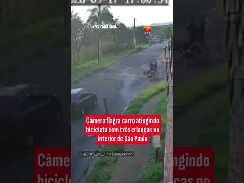Câmera flagra carro atingindo bicicleta com três crianças no interior de São Paulo