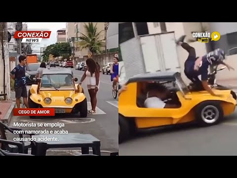 Vídeo: Motorista se empolga com namorada e acaba causando acidente.